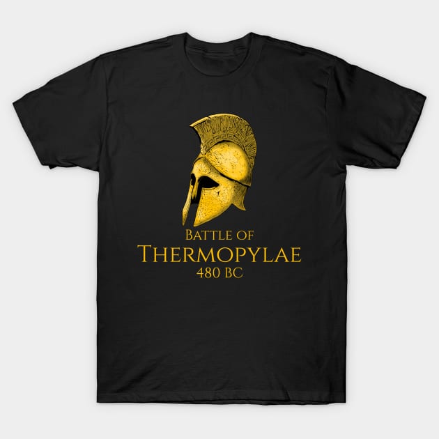 Ancient Greek History Spartan Helmet Battle Of Thermopylae T-Shirt by Styr Designs